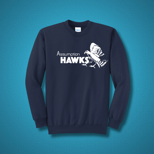 Assumption Hawks Crewneck Sweatshirt – Navy Or Gray Youth & Adult Sizes