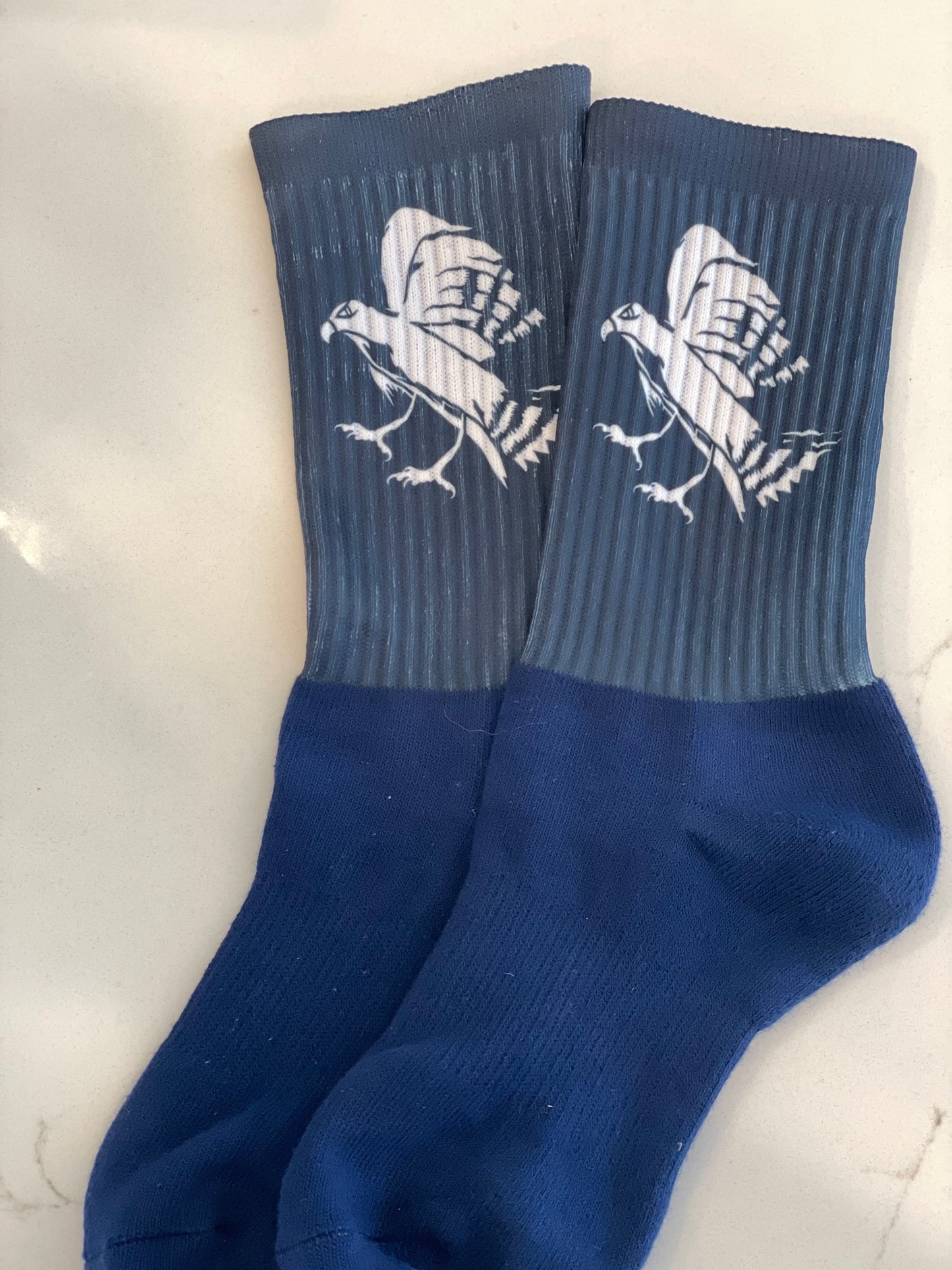 Assumption Hawk athletic socks. Handcrafted in the USA.