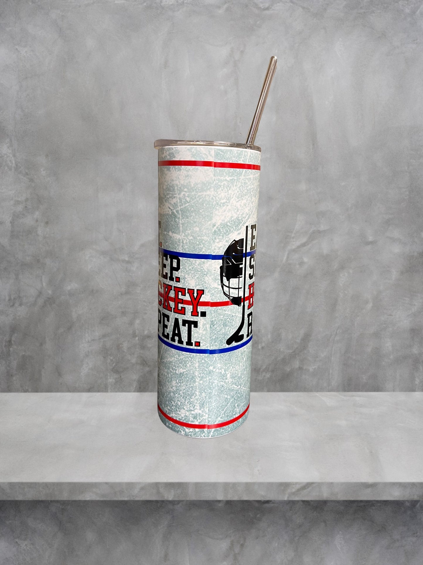 Eat Sleep Hockey Repeat glow in the dark tumbler
