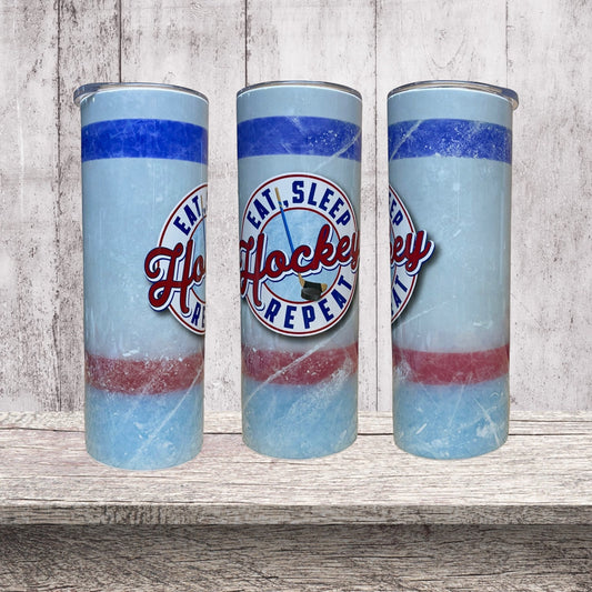 Eat sleep hockey repeat tumbler