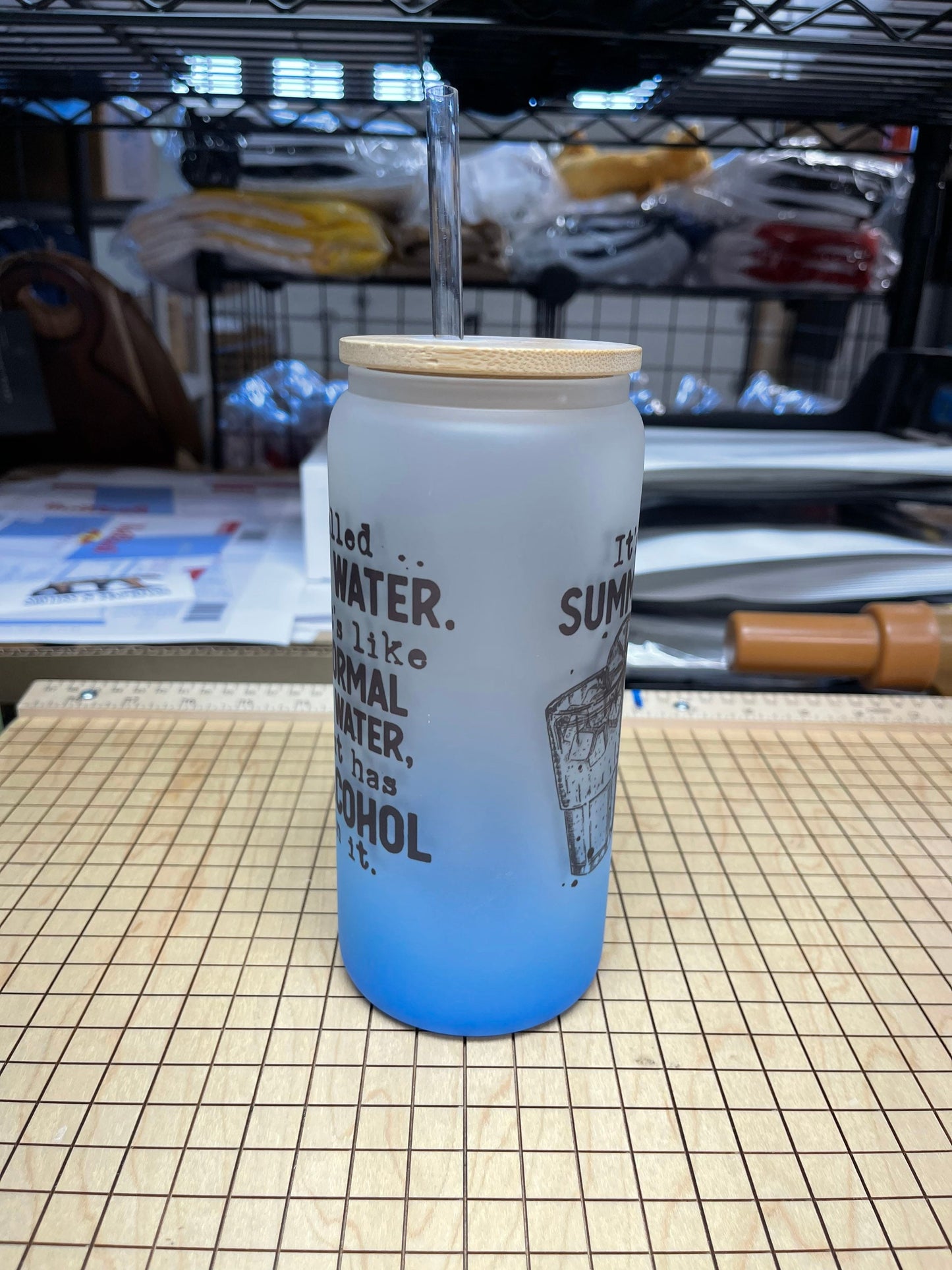 It’s called summer water. 20oz Frosted glass tumbler. Choose from 5 Colors and 15 sayings