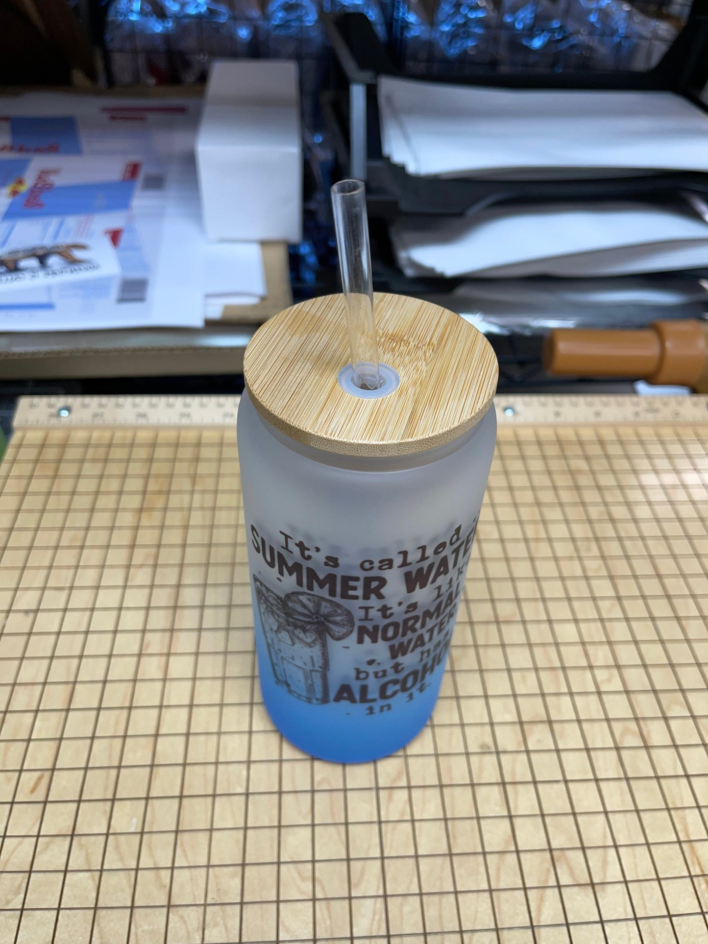 It’s called summer water. 16oz Frosted glass tumbler. Choose from 5 Colors and 15 sayings