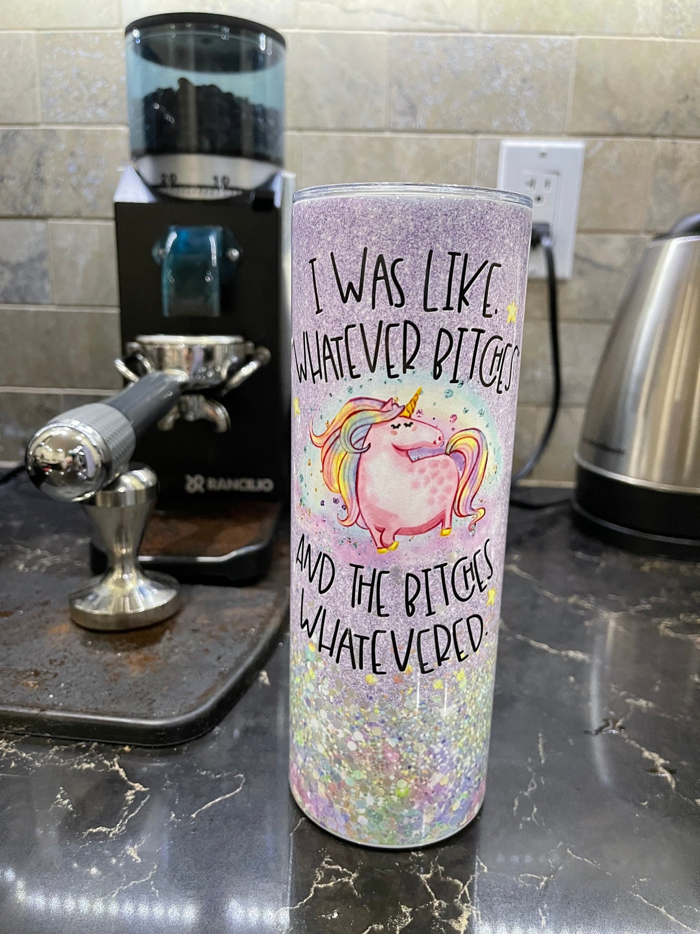 Funny Unicorn tumbler.