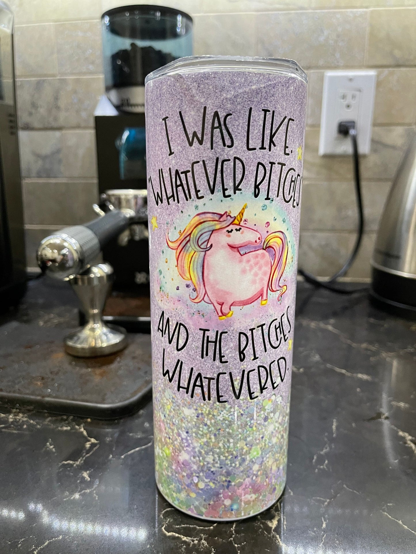Funny Unicorn tumbler.