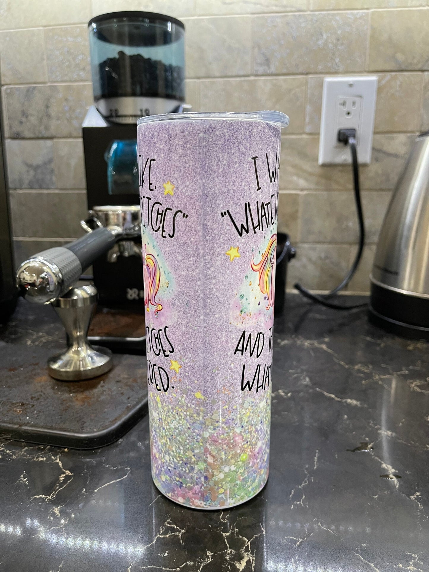 Funny Unicorn tumbler.