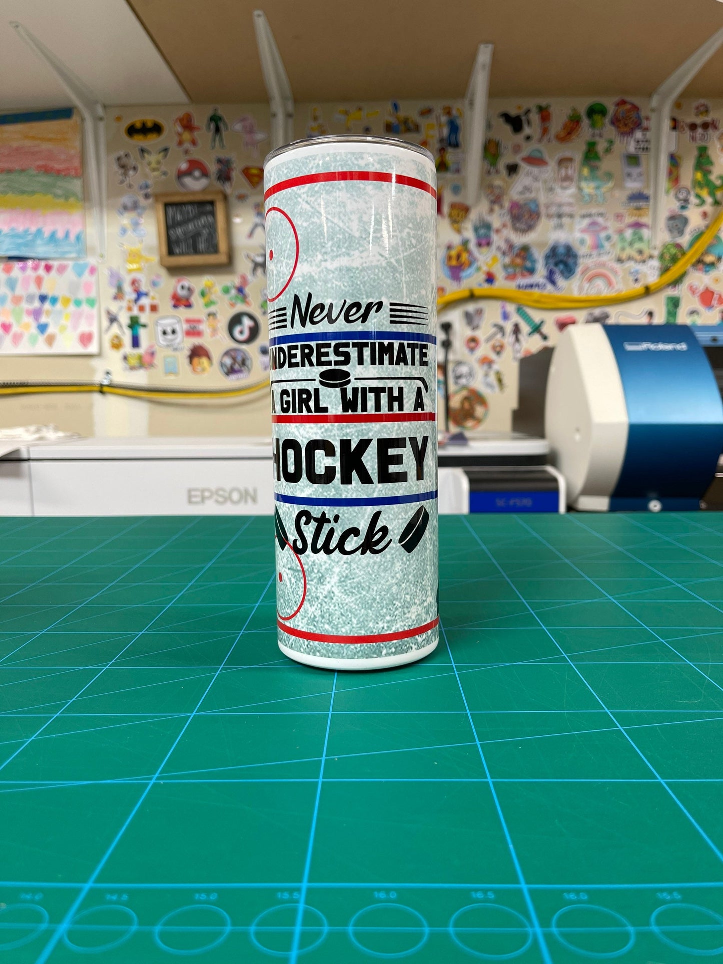 Never underestimate a girl with a hockey stick tumbler