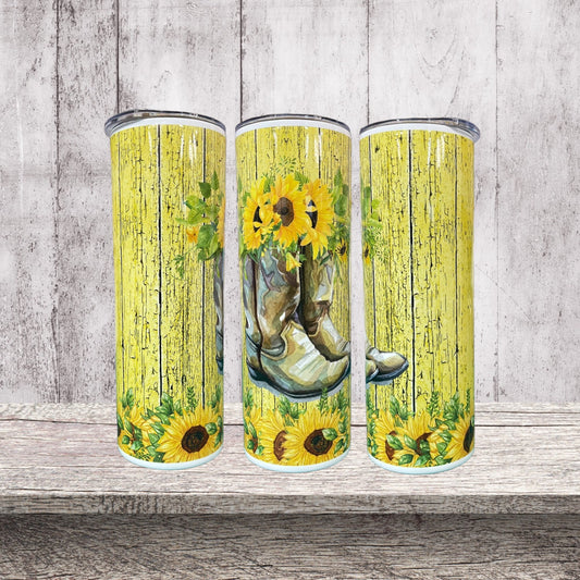 Boots with sunflowers tumbler
