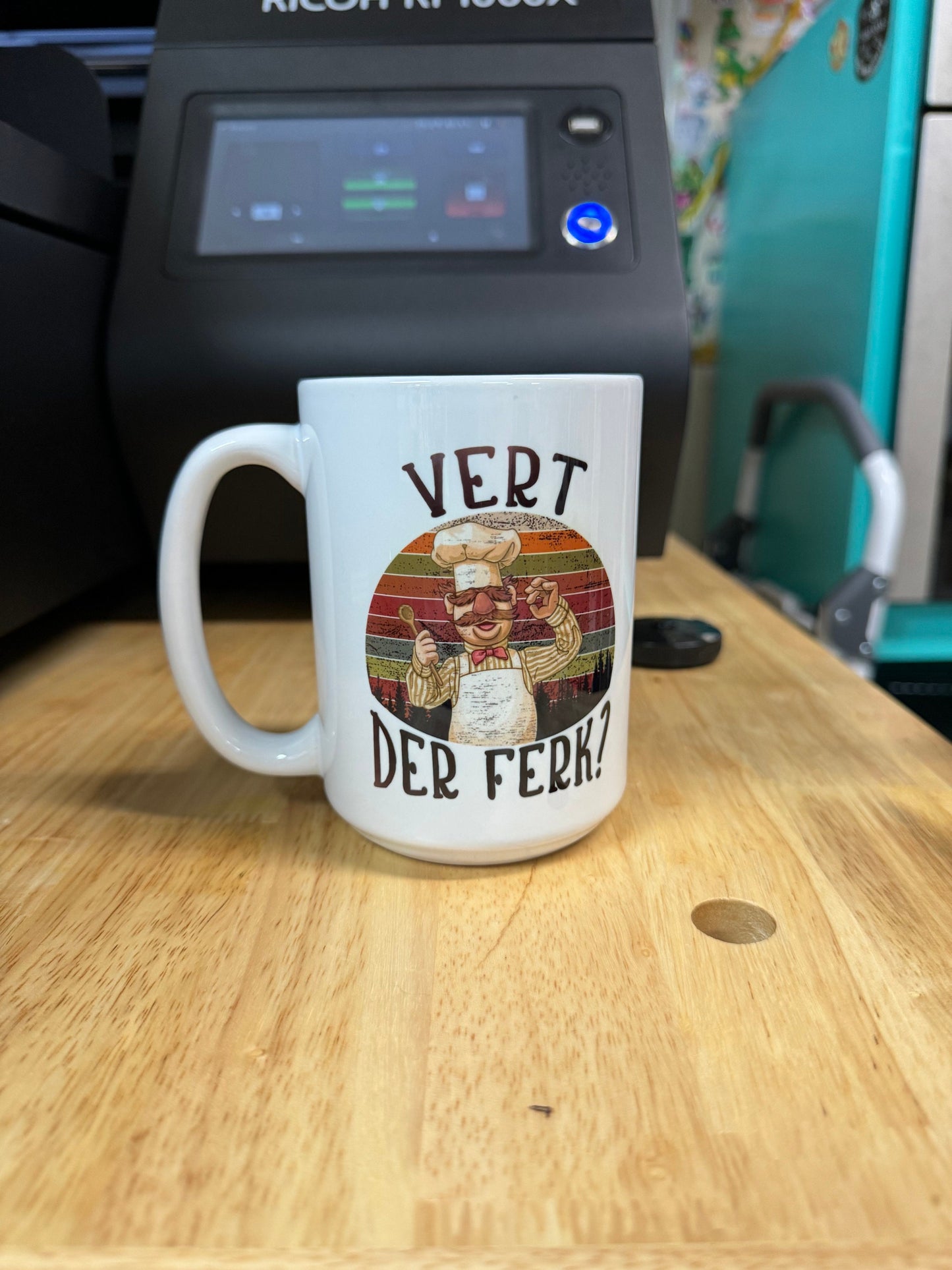 Vert der ferk 15oz ceramic coffee mug.