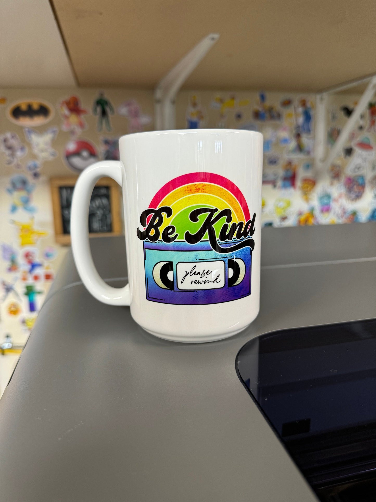 Be kind please rewind 15oz ceramic coffee mug.