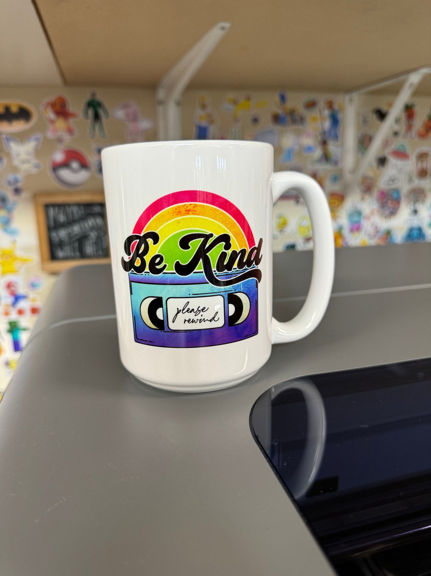 Be kind please rewind 15oz ceramic coffee mug.