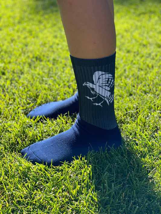 Assumption Hawk athletic socks. Handcrafted in the USA.