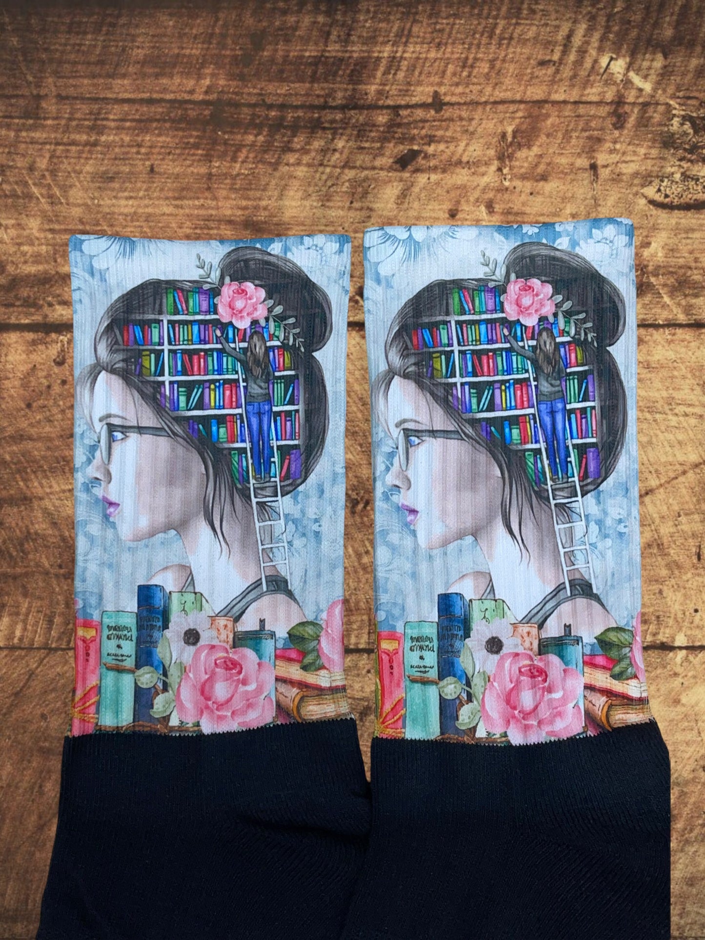 Just a girl who loves books socks. Handcrafted in the USA