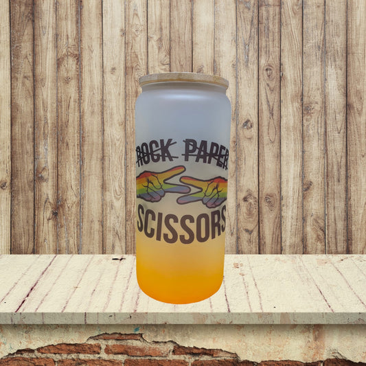 LGBTQ Rock Paper Scissors Frosted Glass Tumbler with Bamboo Lid and Straw - 16oz or 20oz Free Personalization