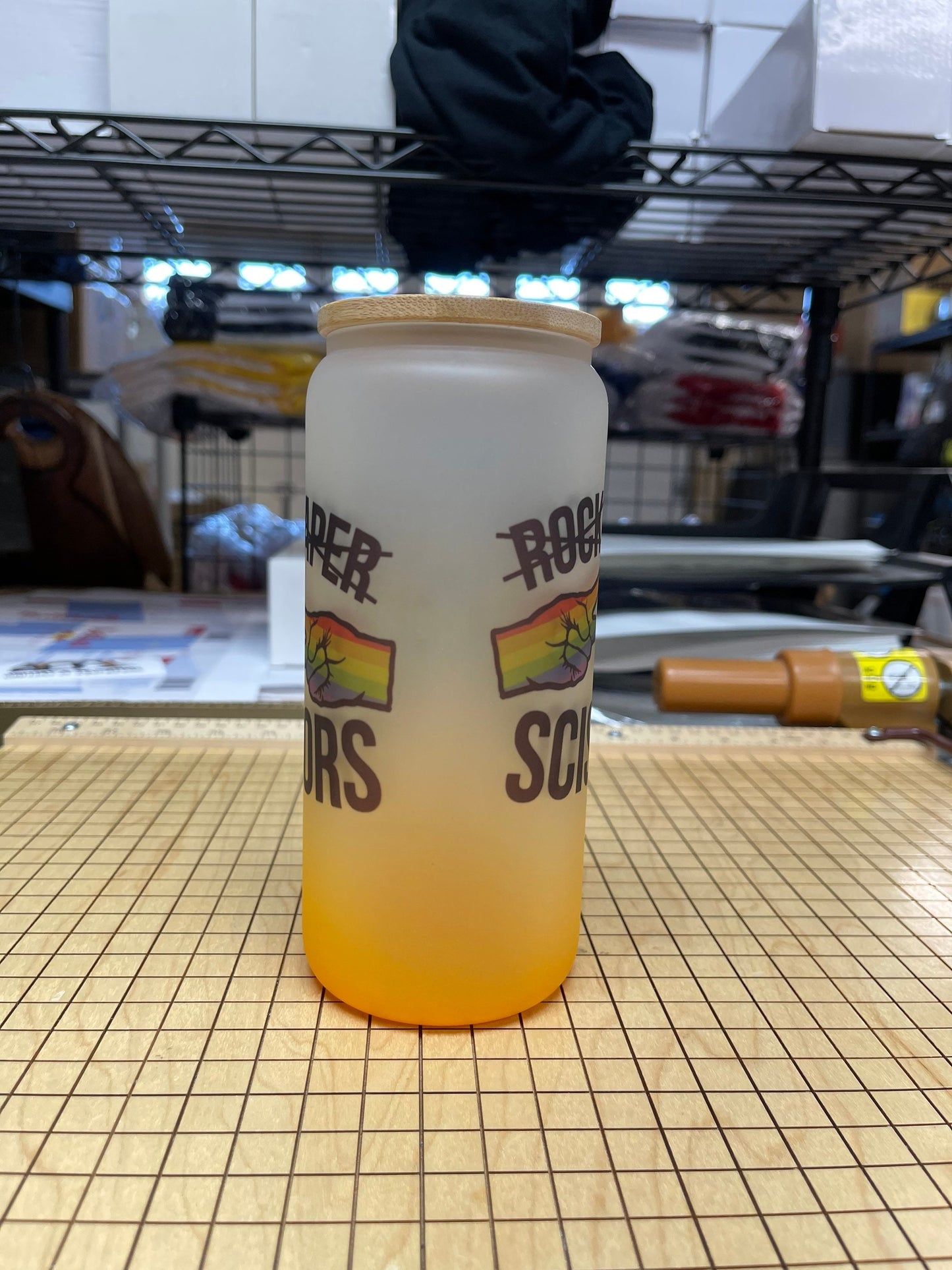 LGBTQ Rock Paper Scissors Frosted Glass Tumbler with Bamboo Lid and Straw - 16oz or 20oz Free Personalization