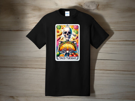 Taco Tarot Tee: Mystical Fusion of Tacos and Tarot Cards.