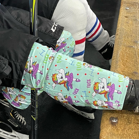 Hockey socks with unicorns. Senior 30" Printed in the USA.