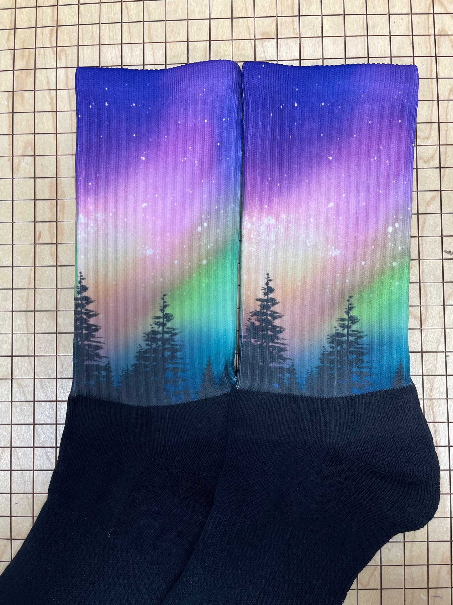 Northern lights  athletic socks. Handcrafted in the USA.