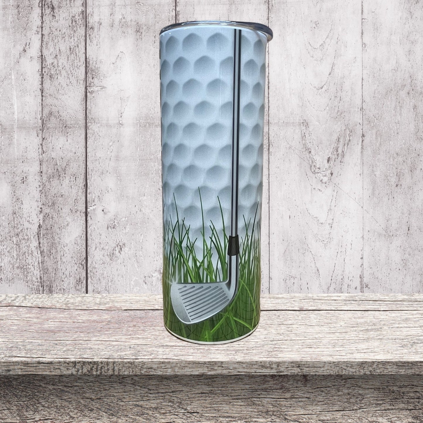 Golf clubs with personalized name tumbler