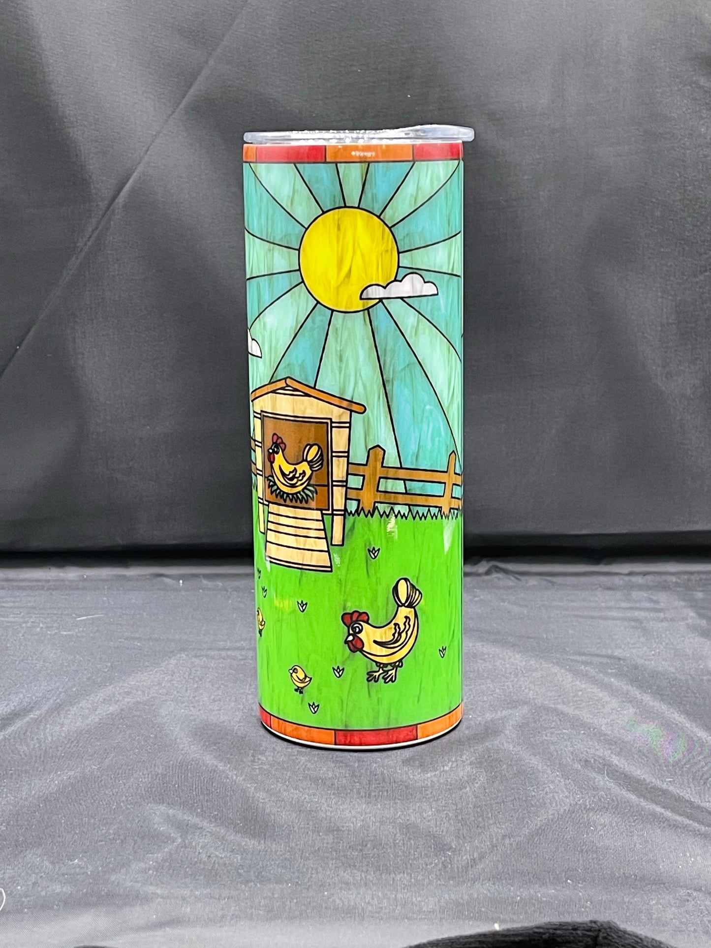 Chickens tumbler. Stained glass effect.