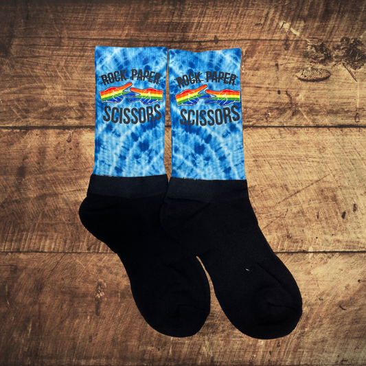 Rock Paper Scissors athletic socks. Handcrafted in the USA.